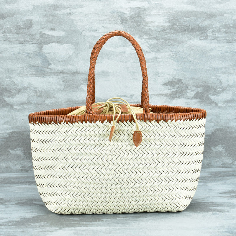 Women's Woven Genuine Leather French Style Vegetable Bags