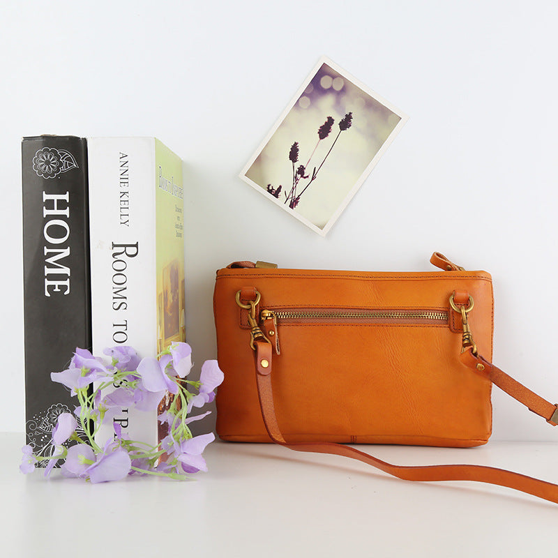 Women's Orange Portable Zippered Side Large Capacity Shoulder Bags