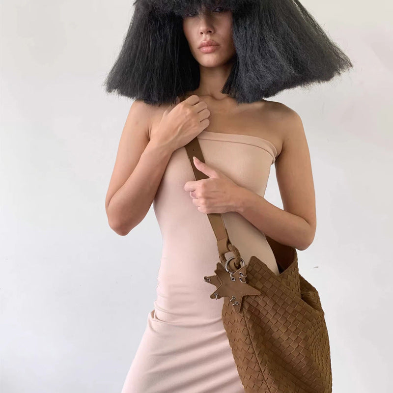 Pretty Brushed Veet Hand-woven Female Large Shoulder Bags