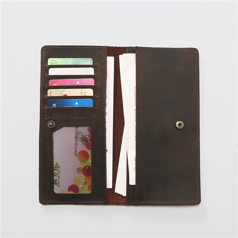 Men's Retro Leather Long First Layer Cowhide Simple Crazy Horse Men's Wallets