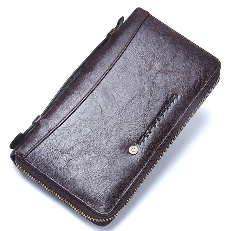 Men's Layer Cowhide Large Capacity Zipper Leather Men's Wallets