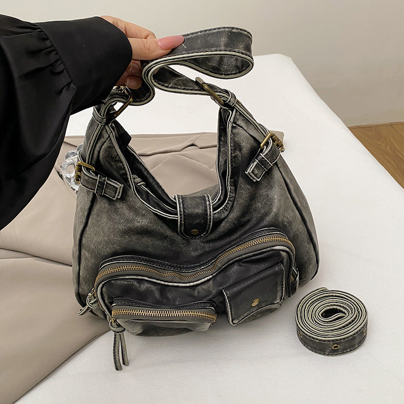 Female Retro Textured Washed Leather Oil Shoulder Bags