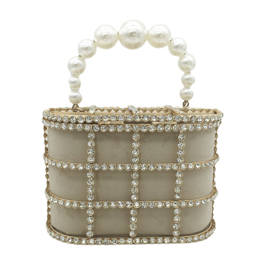 Women's Metal Pearl Diamond Chain Pig Cage Handbags