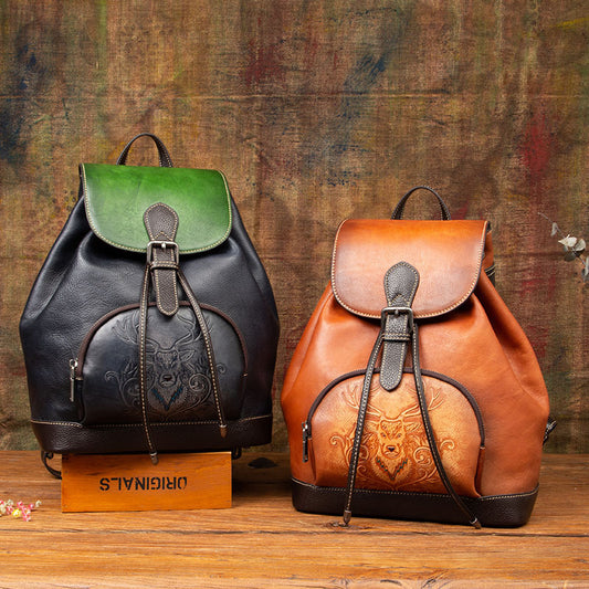 Women's Leather First Layer Cowhide College Retro Backpacks