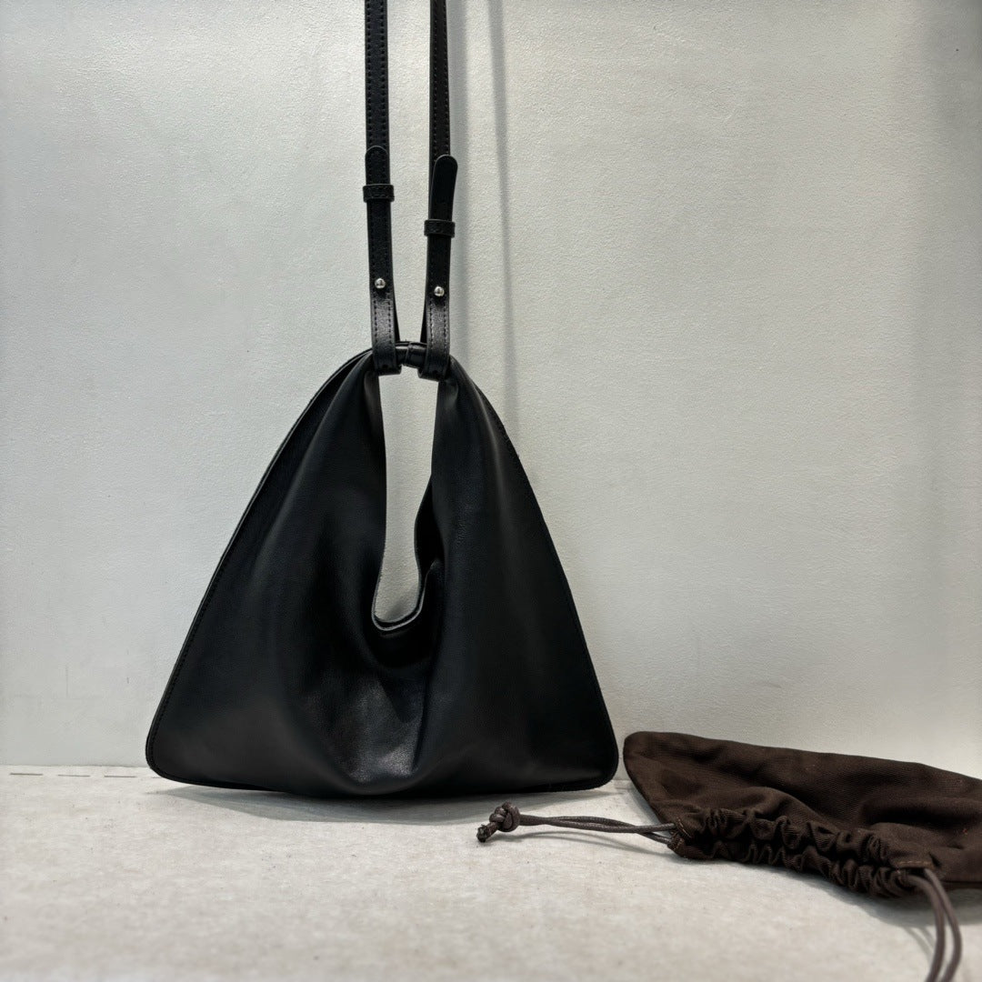 Women's Vegetable Tanning Leather Triangle Genuine Cloud Handbags