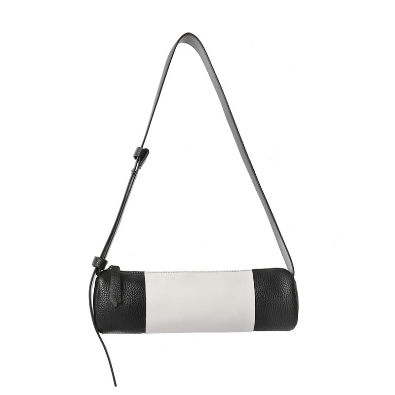 Women's Cylinder Genuine Leather Simple Color Matching Shoulder Bags
