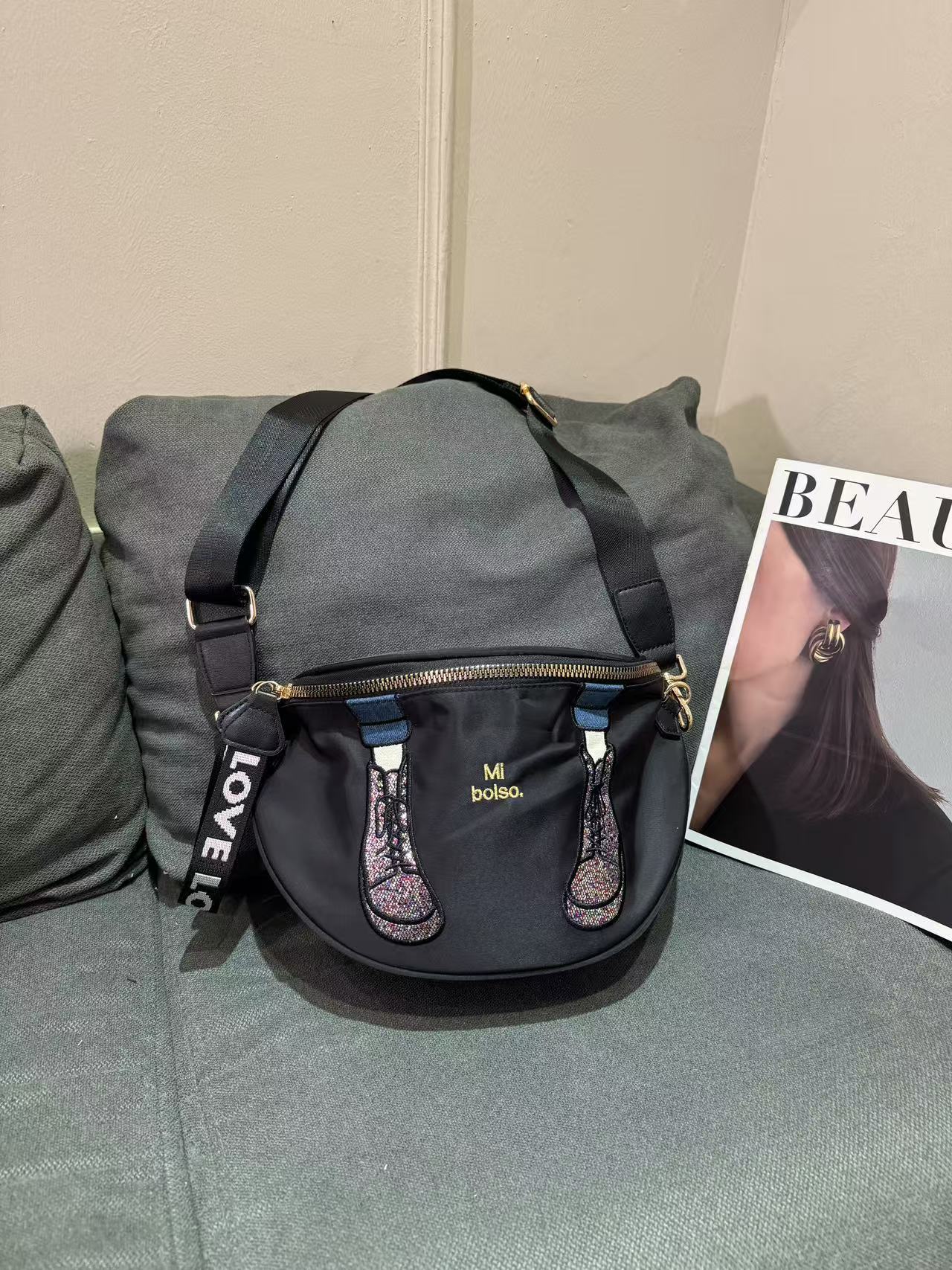 Women's Korean Nylon Fabric Semicircle Niche Personality Crossbody Bags