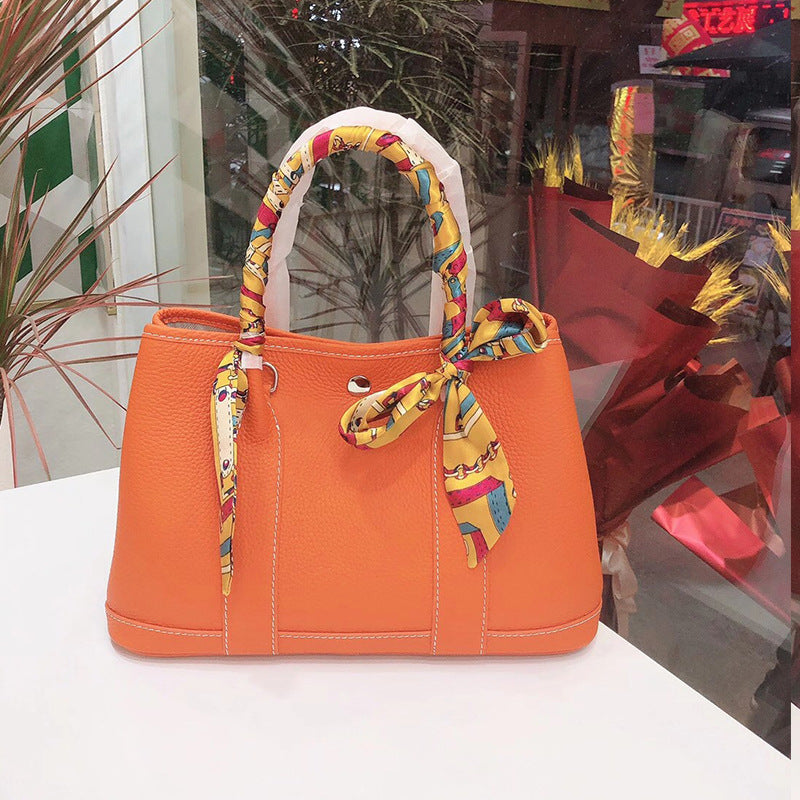 Women's Litchi Pattern First Layer Cowhide Shopping Shoulder Bags
