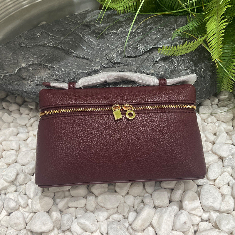Italian Litchi Pattern Gold Lunch Box Crossbody Bags