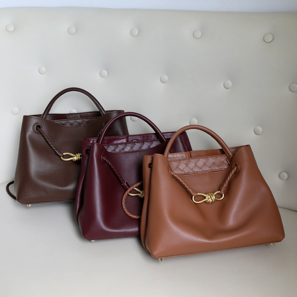 Women's Genuine Leather Metal Bow Portable Large Bags
