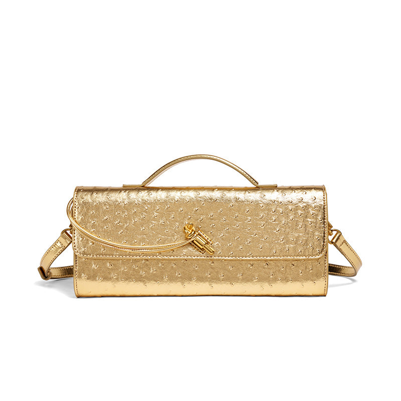 Women's Ostrich Grain Hand-woven Fashion Baguette Horizontal Handbags