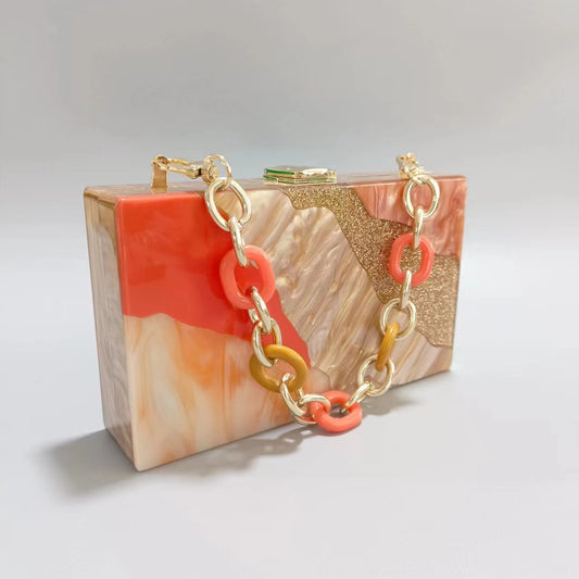 Women's Stitching Acrylic Wedding Banquet Clutch Chain Bags