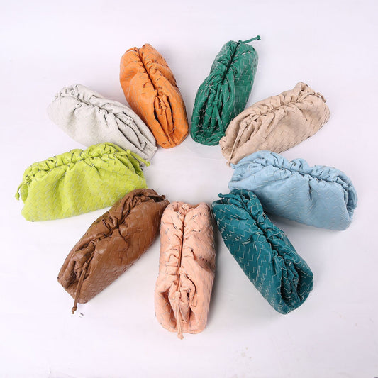 Women's Authentic Leather Weave Pleated Cloud Soft Cow Single Crossbody Bags