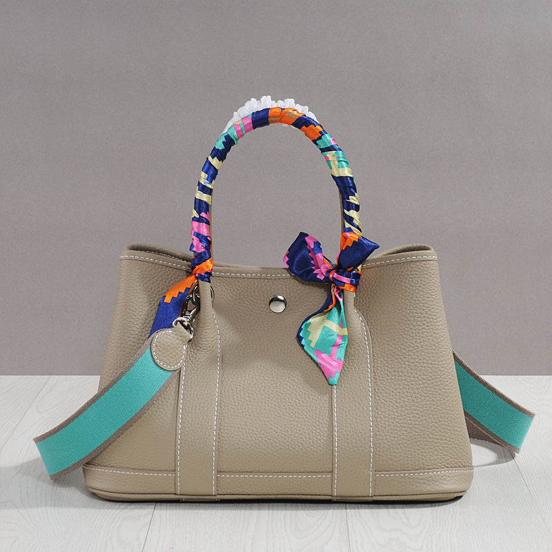 Women's Cowhide Leather Portable Big Shopping Shoulder Bags