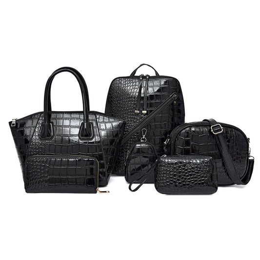 Women's Crocodile Pattern Set Mother Portable Light Backpacks