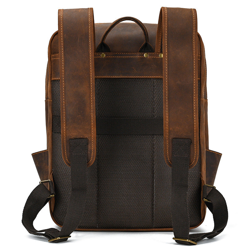 Men's Retro Crazy Horse Leather Flip Genuine Backpacks