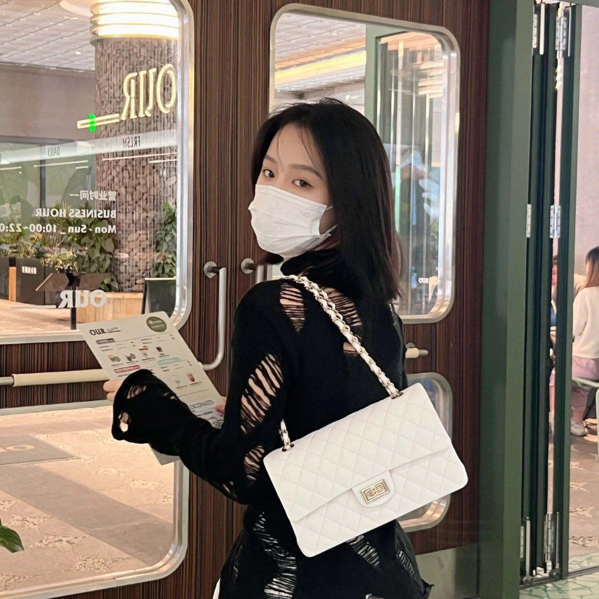 Women's Genuine Leather Classic Style Diamond Chain Armpit Bags