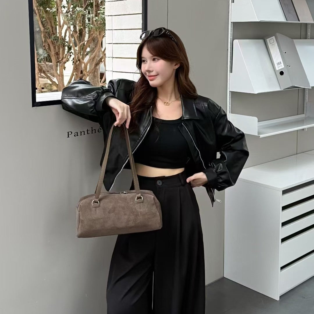 Leather Portable French Boston Bowling Large Bags