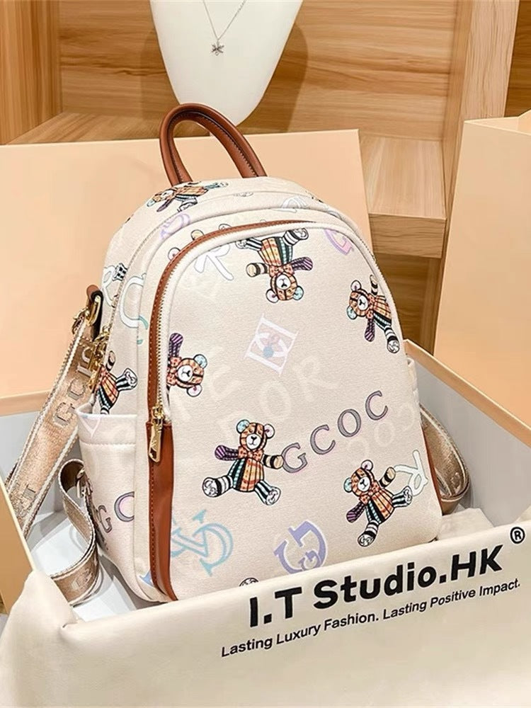 Attractive Printed Bear Light Luxury Fashion Backpacks