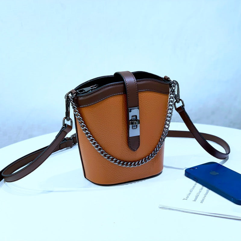 Women's Genuine Leather Trendy Contrast Color Chain Crossbody Bags