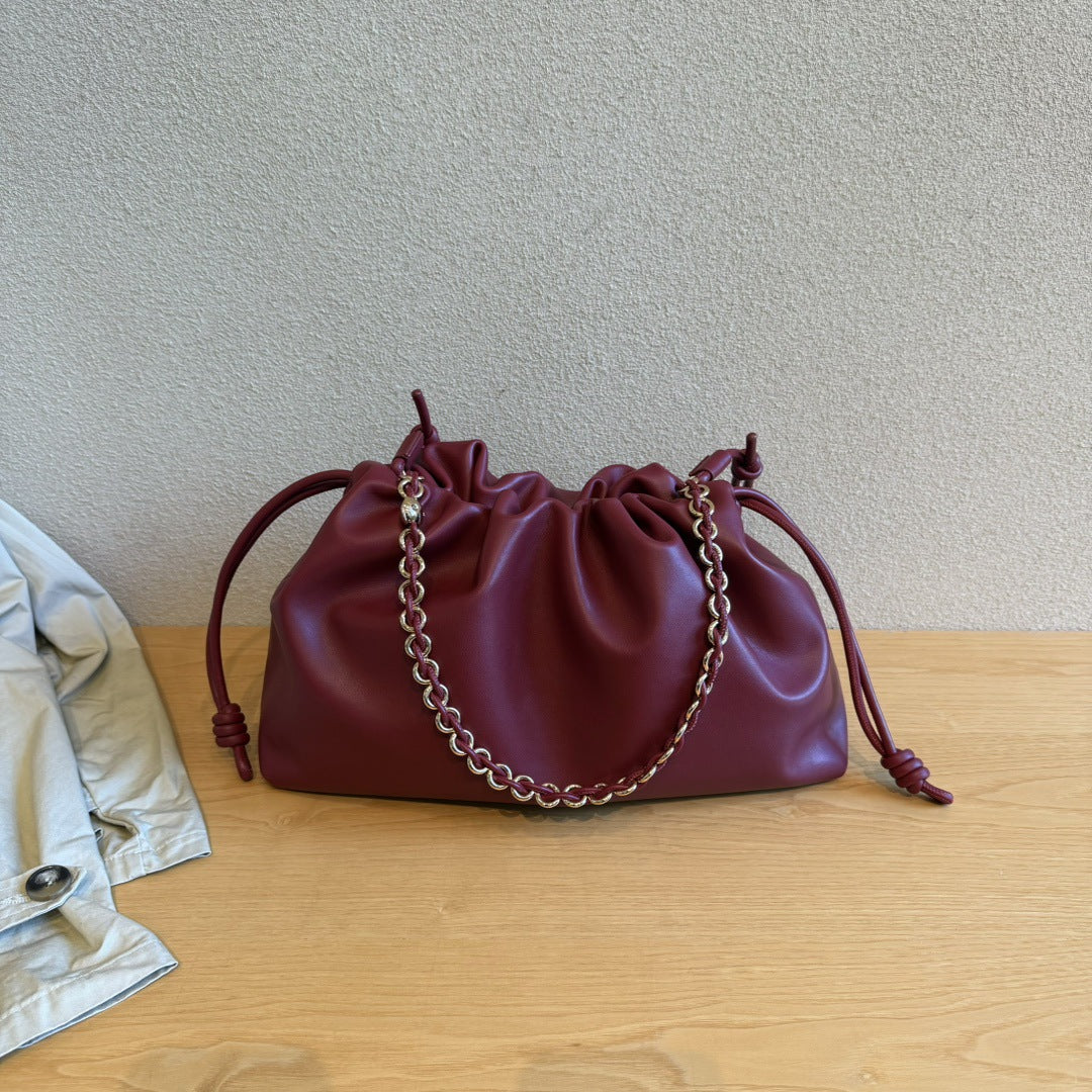 Women's Luo Mi Cowhide Chinese Drawstring Cloud Shoulder Bags