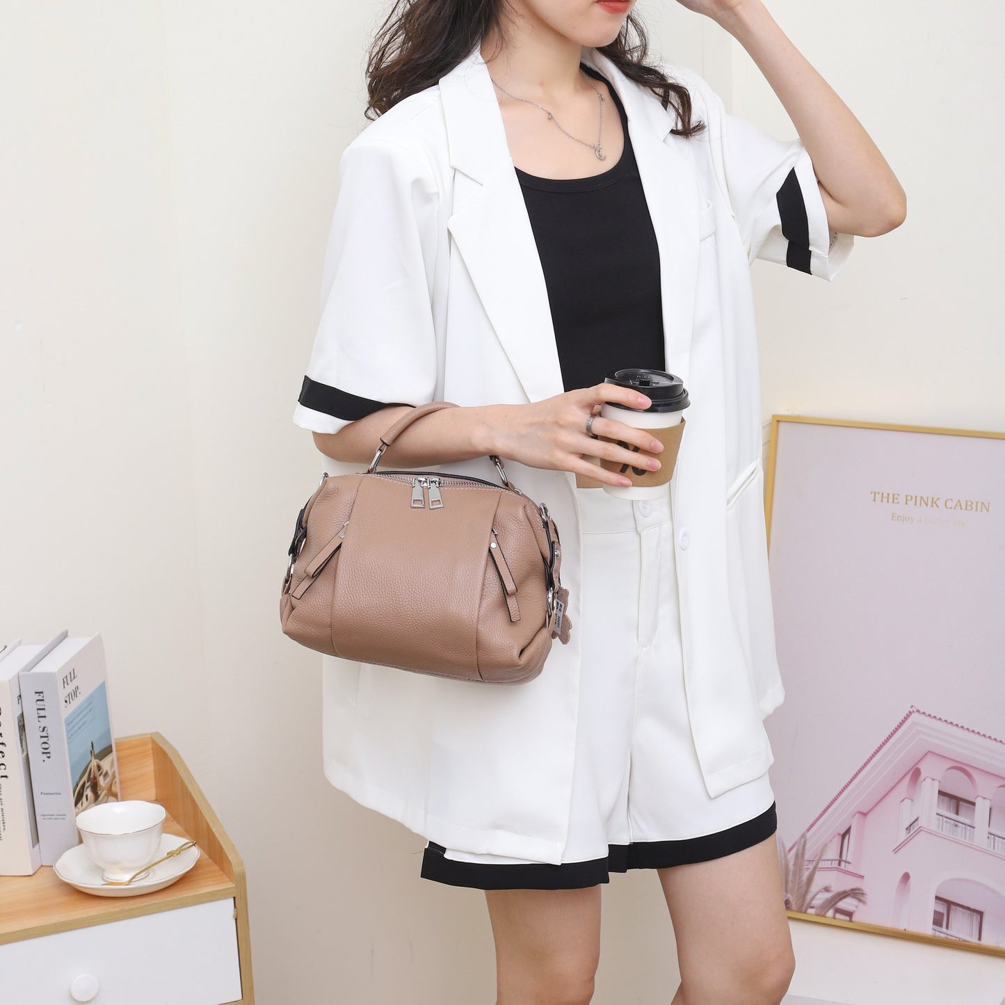 Women's Boston Genuine Leather Pillow Layer Crossbody Bags