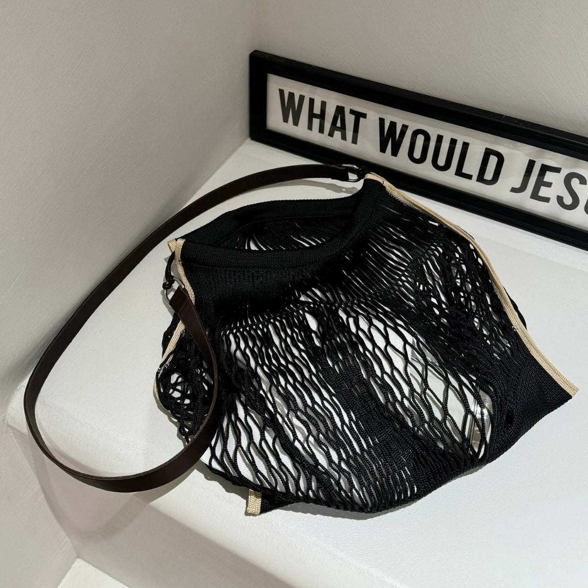 Size Medium Mesh Pocket Concave Shape Design Crossbody Bags