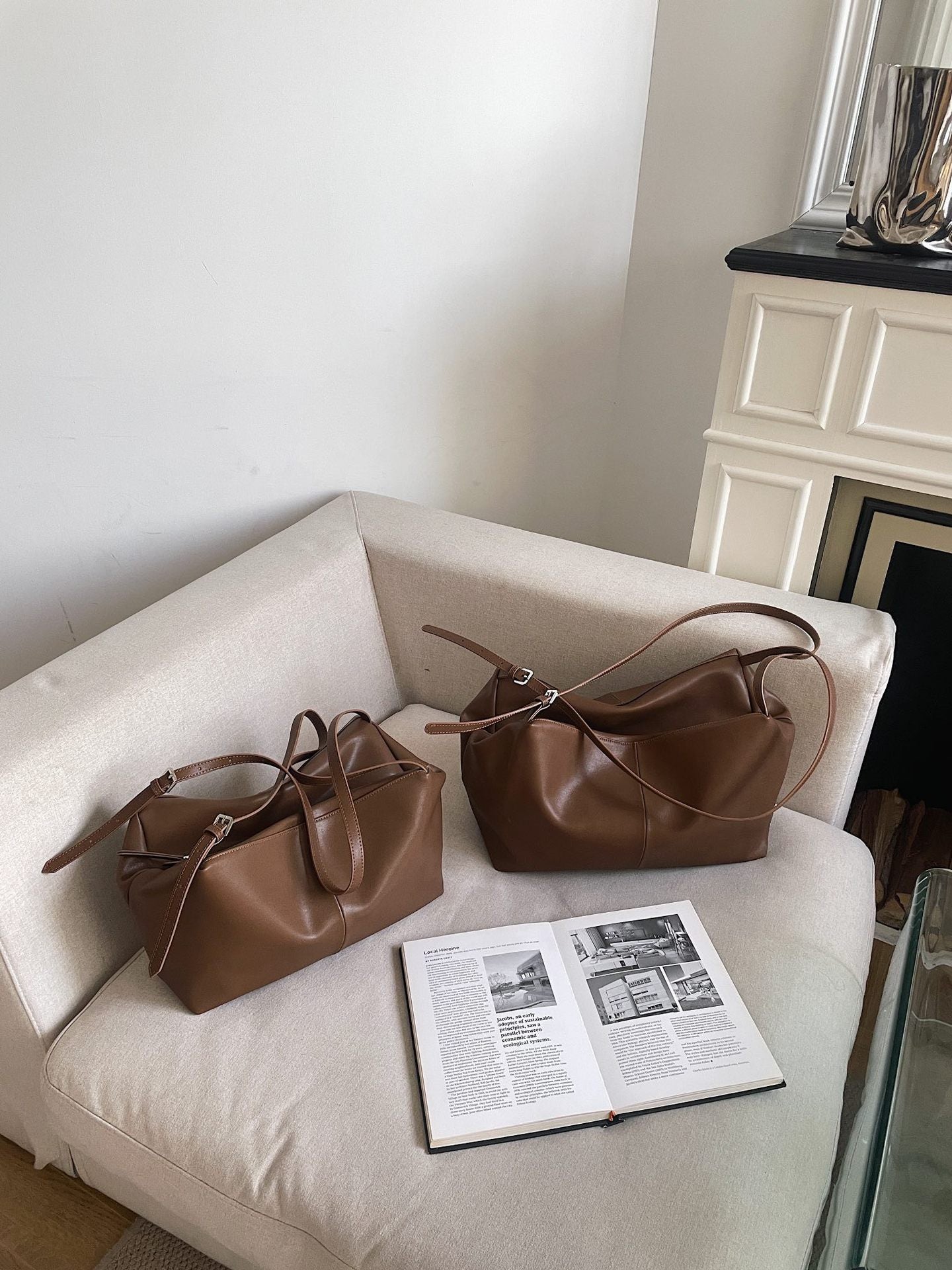 Cowhide Retro Lazy Style Soft Large Shoulder Bags