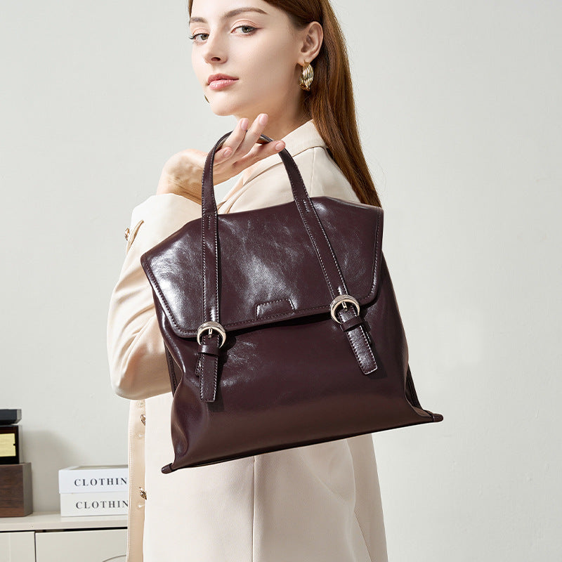 Women's Fashion Genuine Leather Oil Wax Simple Backpacks