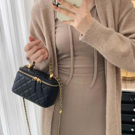 Women's Sheepskin Box Genuine Leather Golden Ball Crossbody Bags