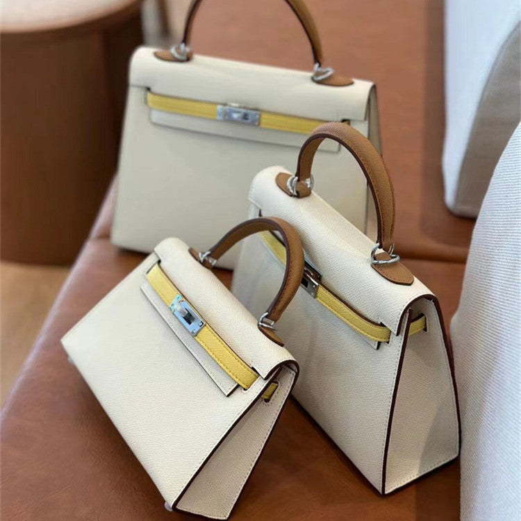 Women's Color Matching Contrast Kelly Cowhide Elegant Bags