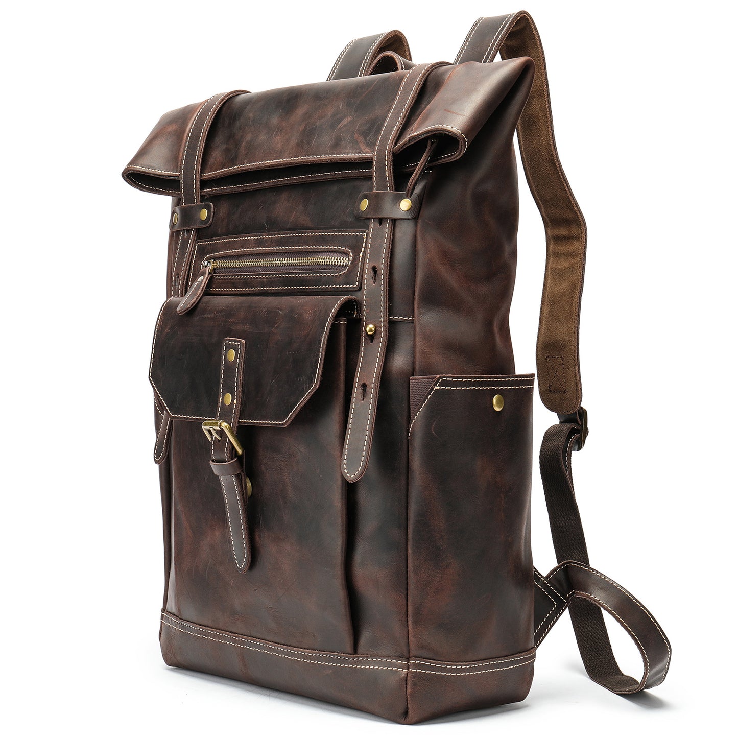 Men's Retro Crazy Horse Leather Mountain Climbing Backpacks