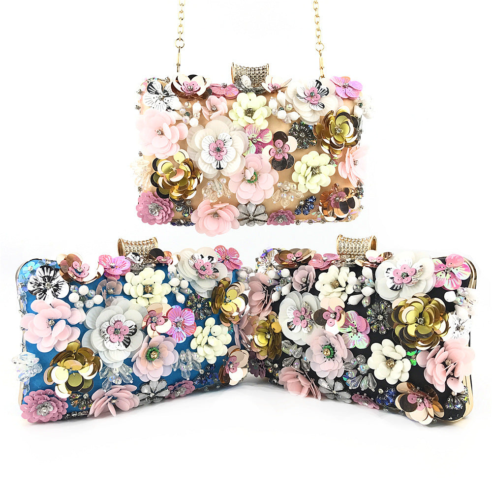 Dinner Female Colored Beads Flower Beaded Evening Bags