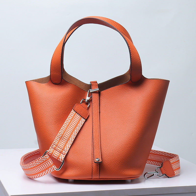 Women's First Layer Cowhide Vegetable Basket Genuine Leather Buckle