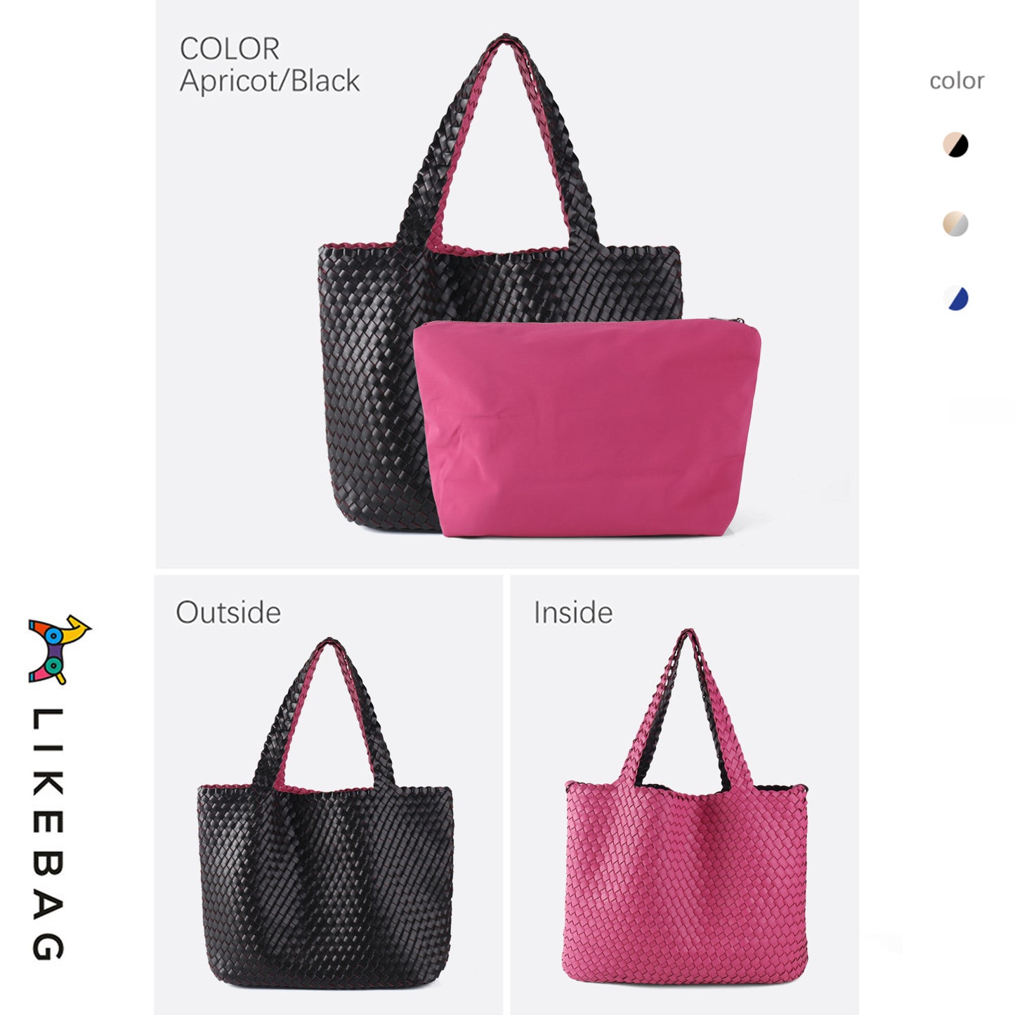 Contrast Color Hand-woven Design Fashion Large Shoulder Bags