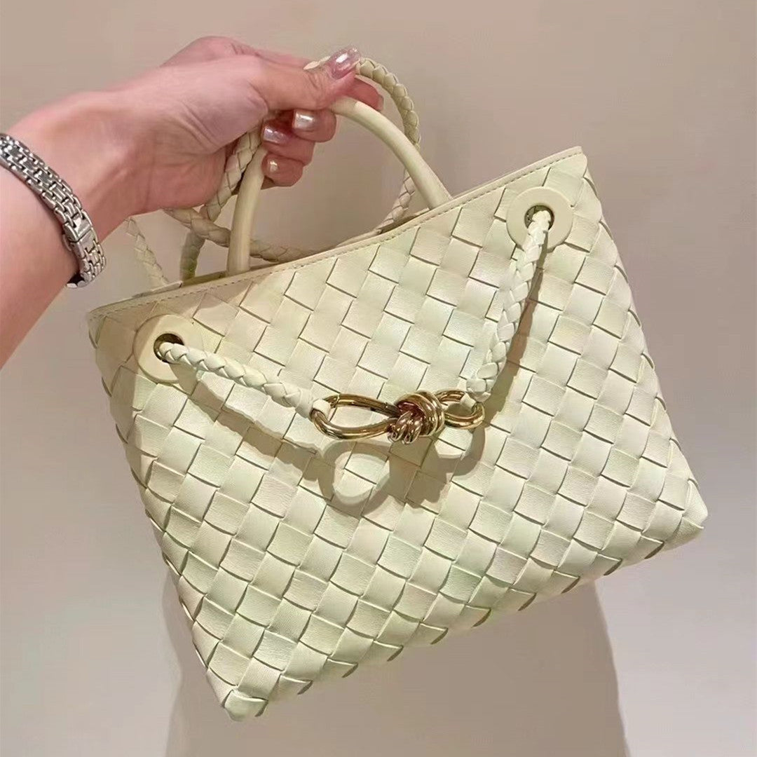 Women's Fastener Authentic Leather Weave Portable Large Capacity Handbags