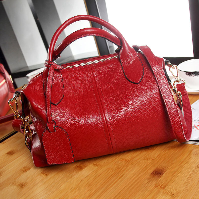 Women's Fashion Boston Genuine Leather Portable Large Bags