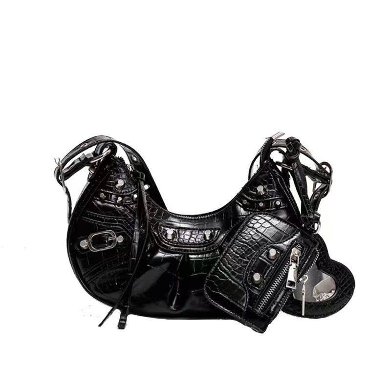 Women's Motorcycle Underarm Rivet Tassel Three-in-one Crossbody Bags