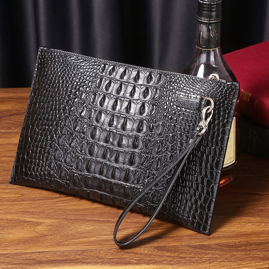 Men's Silicone Leather Crocodile Pattern Large Business Thin Body Men's Handbags