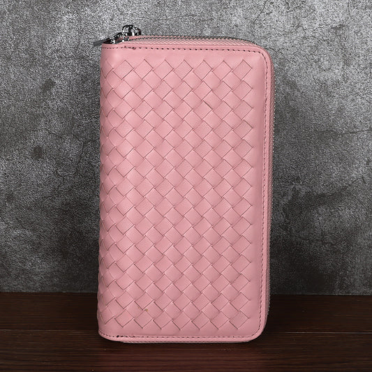 Women's Fashion Long Authentic Leather Sheepskin Hand-woven Ladies Wallets