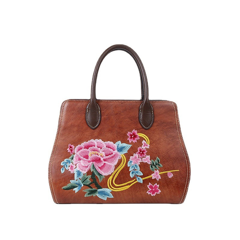 Women's Chinese Style Embroidery Cowhide With Manual Crossbody Bags