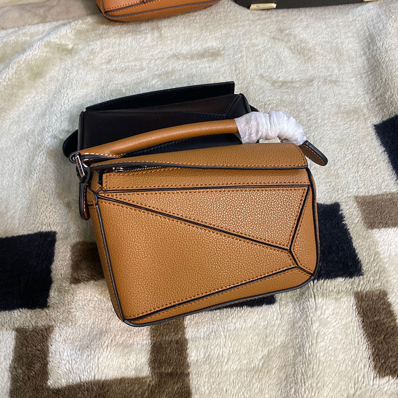 Women's Geometric Rhombus Soft Leather Stitching Genuine Portable Shoulder Bags