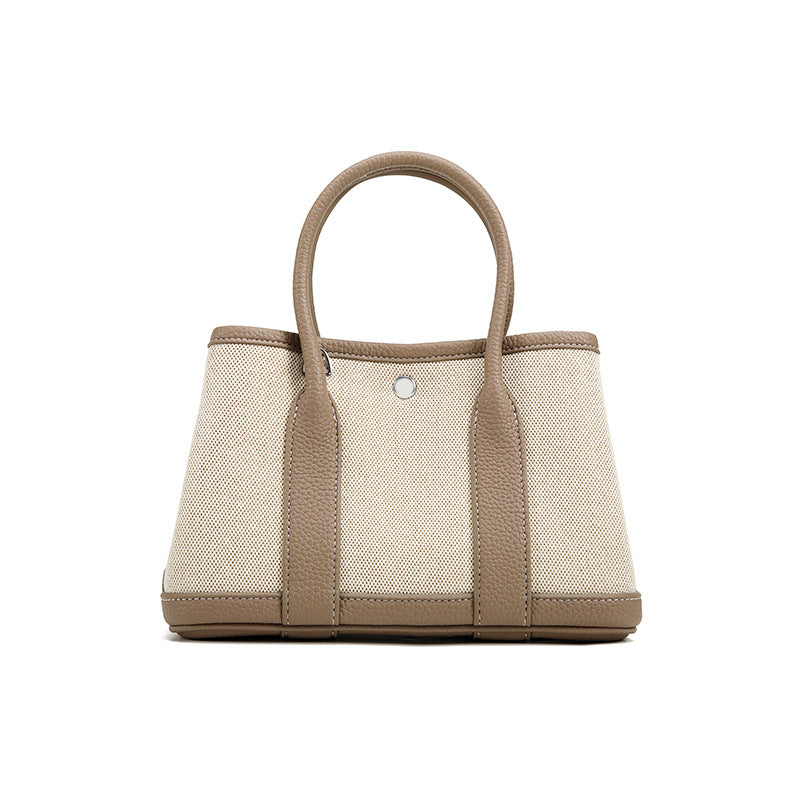 Layer Cowhide With Canvas Version Genuine Tote Bags