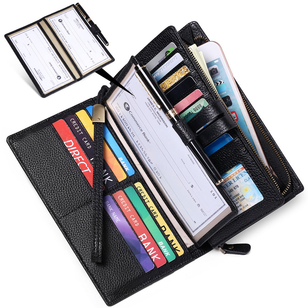 Women's Long Zipper Multiple Slots Genuine Leather Ladies Wallets