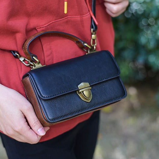 Women's Retro Leather Mini Fashionable Contrast Color Bags