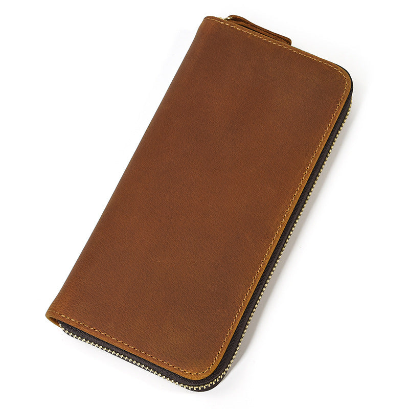 Men's Horse Leather Long Real Zipper First Layer Purses