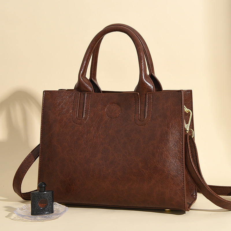 Women's Wax Leather Double Front High-grade Simple Tote Bags