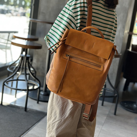Women's Leather Large Capacity Retro Artistic Vegetable Backpacks