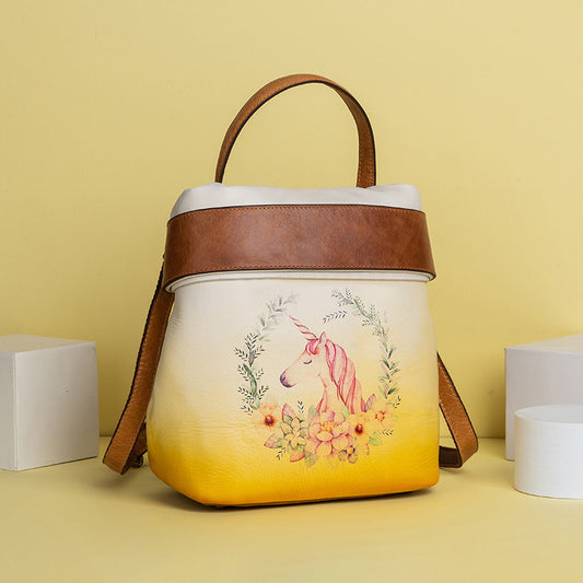 With Goods First Layer Cowhide Chinese Backpacks