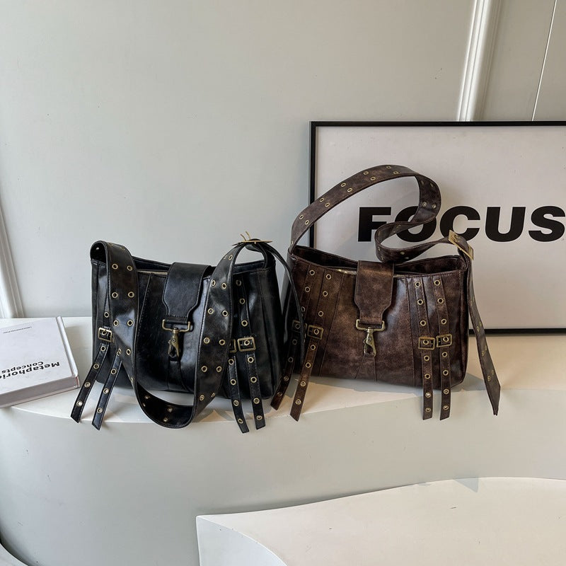 Women's Punk Motorcycle Commuter Underarm Texture Shoulder Bags